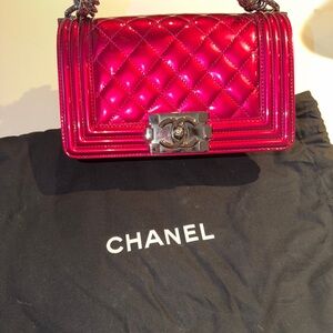 CHANEL Hot Pink Quilted Boy Bag with Silver Hardware
